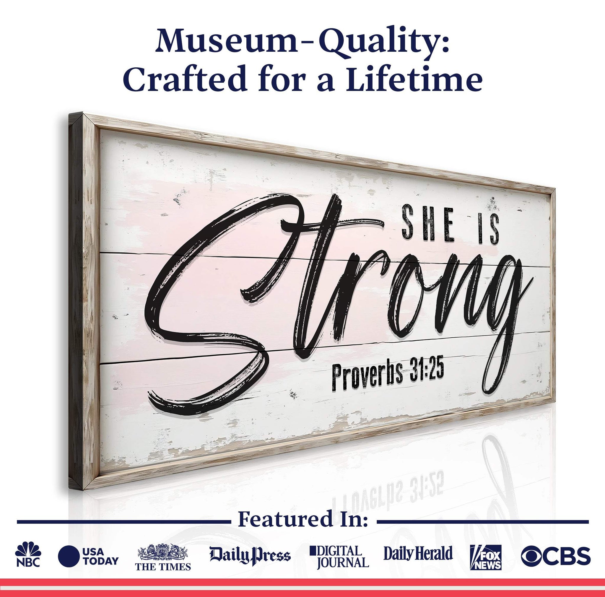 She Is Strong Proverbs 31:25 Faith Sign - Tailored Canvases - Flyclothing LLC