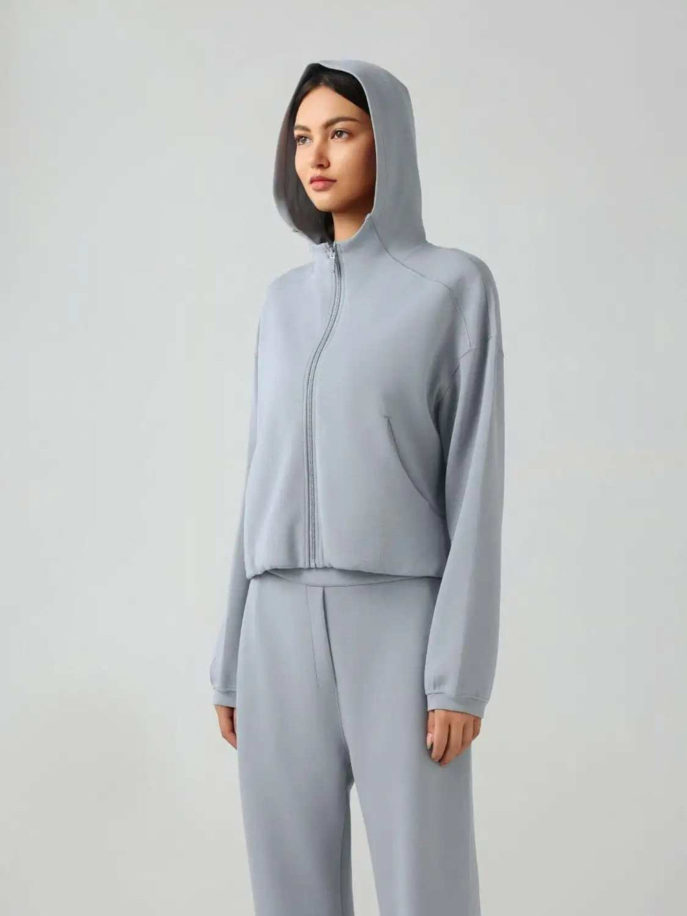 Zip Up Dropped Shouder Active Hooded - Trendsi - Flyclothing LLC