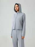 Zip Up Dropped Shouder Active Hooded - Trendsi - Flyclothing LLC