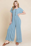 BOMBOM Rib Knit Jumpsuit with Button Detail - Trendsi