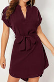 Tied Notched Short Sleeve Dress - Trendsi - Flyclothing LLC