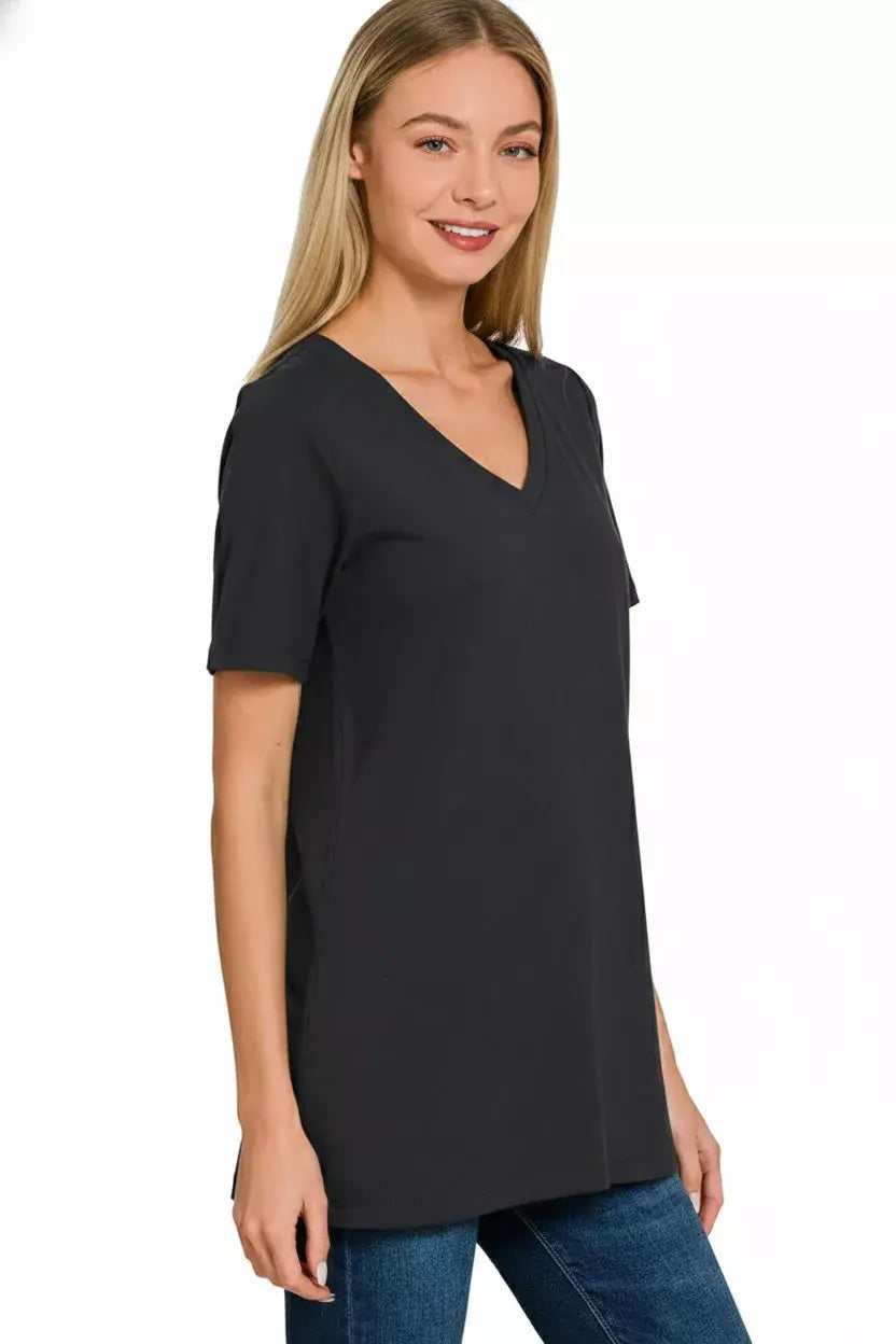 Zenana V-Neck Short Sleeve T-Shirt - Trendsi - Flyclothing LLC
