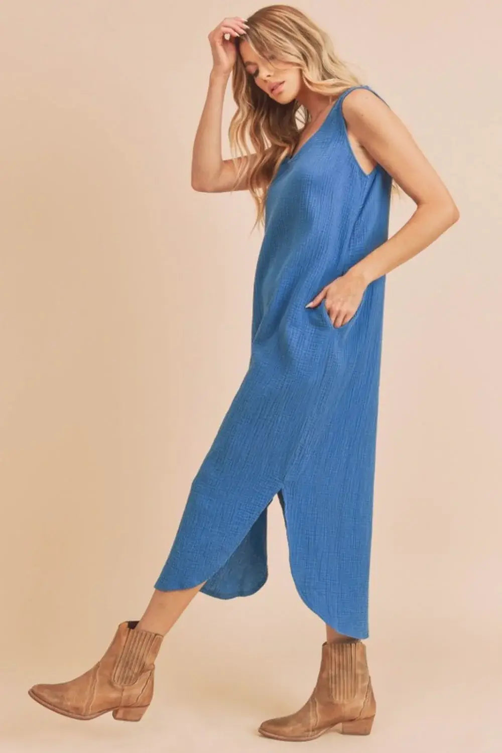 Aemi + Co Round Neck Midi Tank Dress with Pockets - Trendsi - Flyclothing LLC