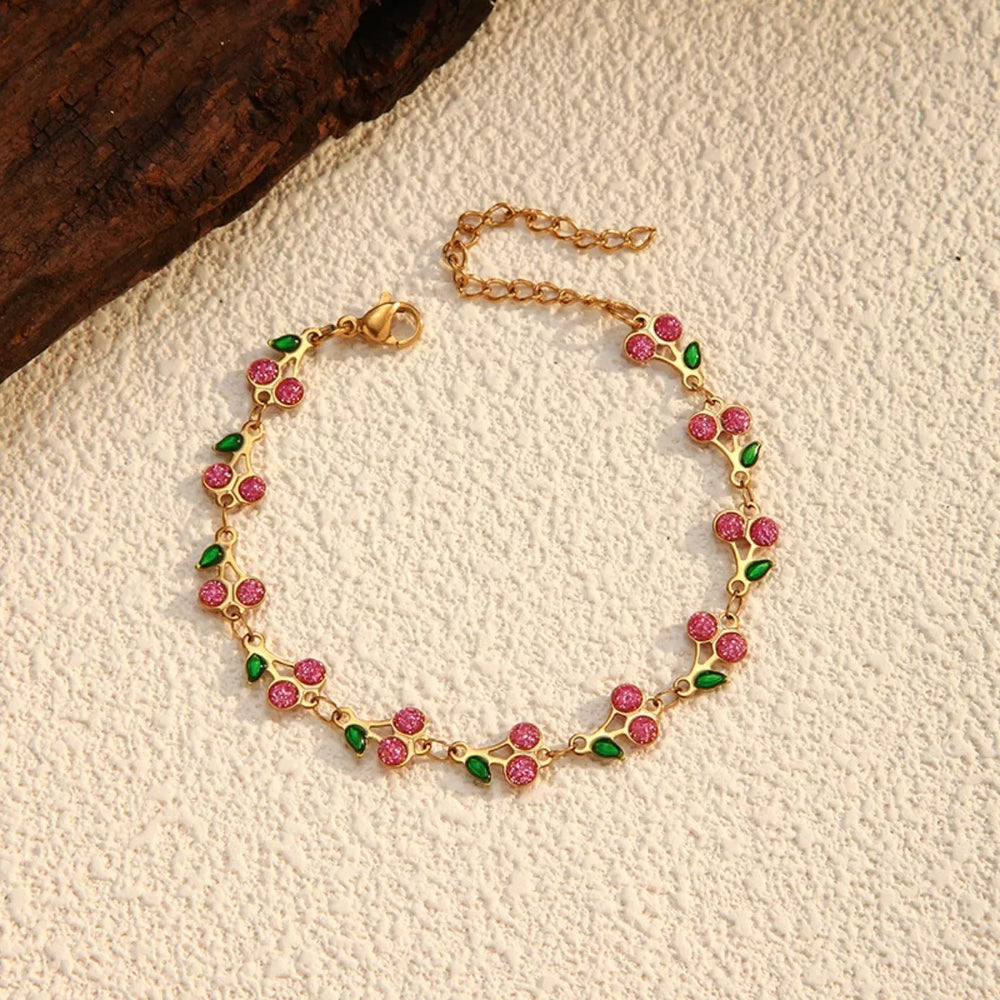 18K Gold-Plated Cherry Charm Bracelet - Trendsi - Flyclothing LLC