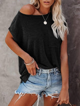 Full Size Round Neck Cap Sleeve T-Shirt - Trendsi - Flyclothing LLC