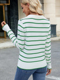 Striped Johnny Collar Long Sleeve Sweater - Trendsi - Flyclothing LLC