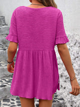 Round Neck Short Sleeve Blouse - Trendsi - Flyclothing LLC