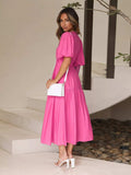 Tiered Puff Sleeve Midi Dress - Trendsi - Flyclothing LLC
