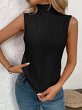 Texture Turtleneck Sleeveless Top - Trendsi - Flyclothing LLC