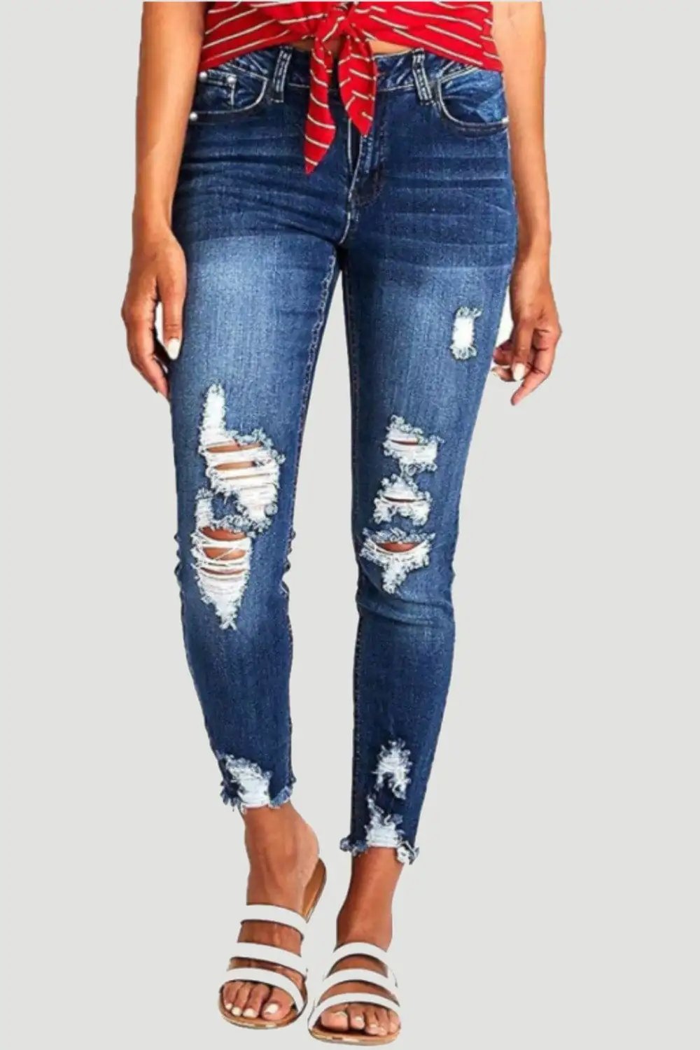 Distressed Raw Hem Jeans with Pockets - Trendsi