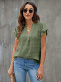 Swiss Dot Notched Flutter Sleeve Blouse - Trendsi - Flyclothing LLC