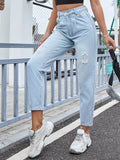 Distressed Straight Jeans with Pockets - Trendsi