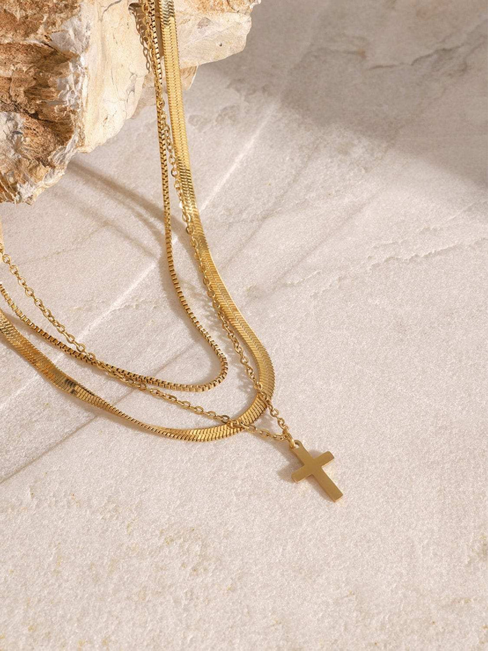 18K Gold-Plated Three-Layered Cross Necklace - Trendsi - Flyclothing LLC
