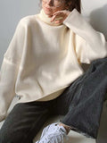 Ribbed Detail Turtleneck Dropped Shoulder Sweater - Trendsi - Flyclothing LLC