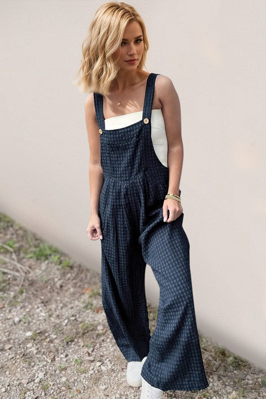Oh Full Size Plaid Wide Leg Overalls with Pockets - Trendsi