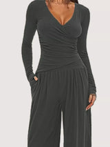 Casual Long Sleeve Top and Wide Leg Pants Set - Trendsi - Flyclothing LLC