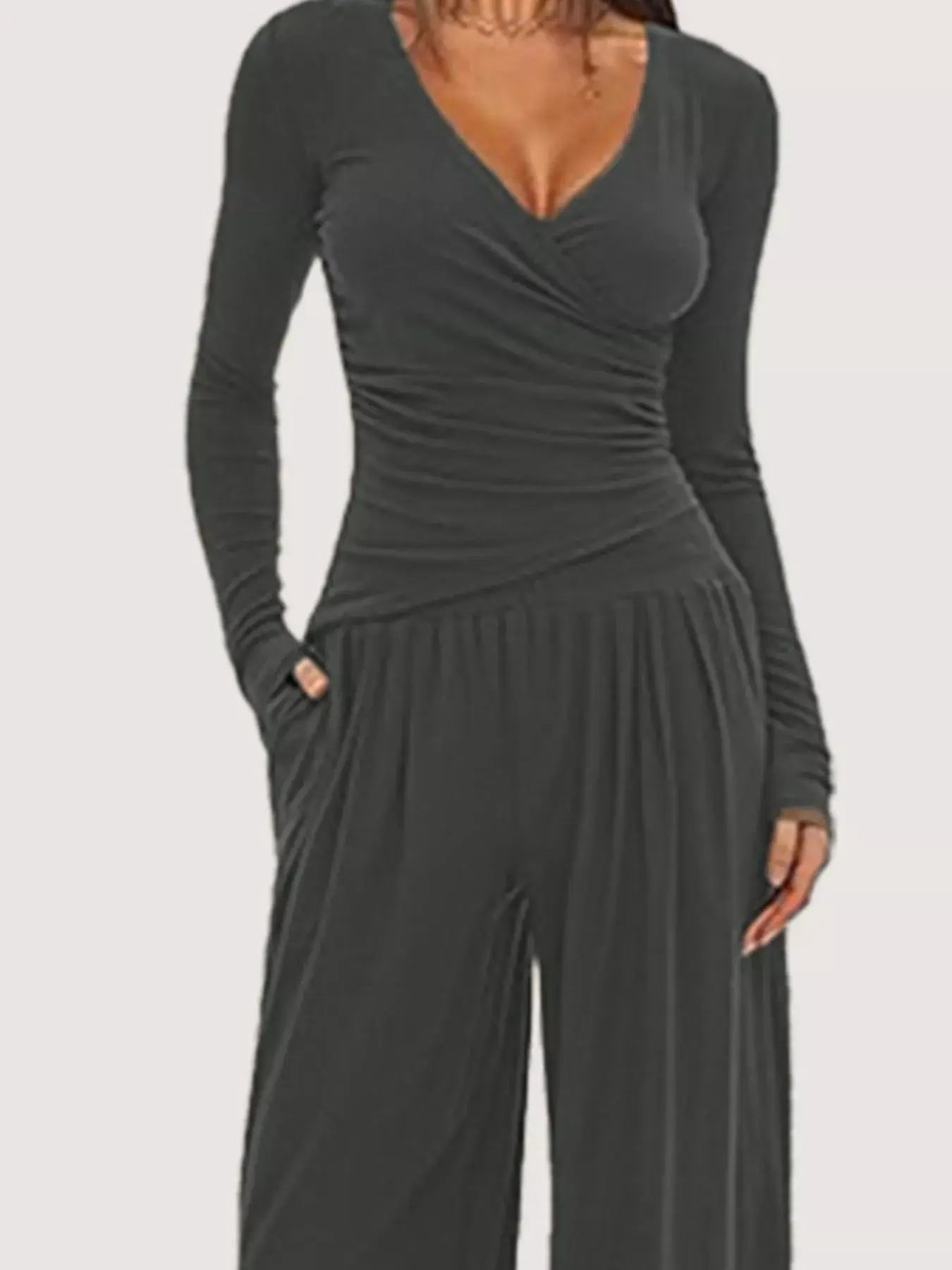 Casual Long Sleeve Top and Wide Leg Pants Set - Trendsi - Flyclothing LLC