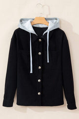 Drawstring Button Up Long Sleeve Hooded Jacket - Trendsi - Flyclothing LLC