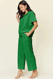 Double Take Full Size Texture Half Zip Short Sleeve Top and Pants Set - Trendsi
