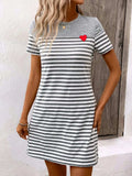 Striped Round Neck Short Sleeve Mini Dress - Trendsi - Flyclothing LLC
