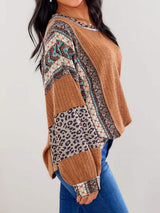 Leopard Round Neck Long Sleeve Sweatshirt - Trendsi - Flyclothing LLC