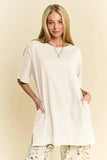 Davi & Dani Short Sleeve Side Slit T-Shirt with Pockets - Trendsi