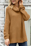 Side Slit Turtleneck Long Sleeve Sweater - Trendsi - Flyclothing LLC