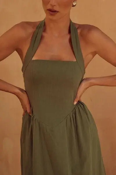Halter Neck Maxi Dress with Pockets - Trendsi - Flyclothing LLC