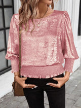 Smocked Round Neck Blouse - Trendsi - Flyclothing LLC