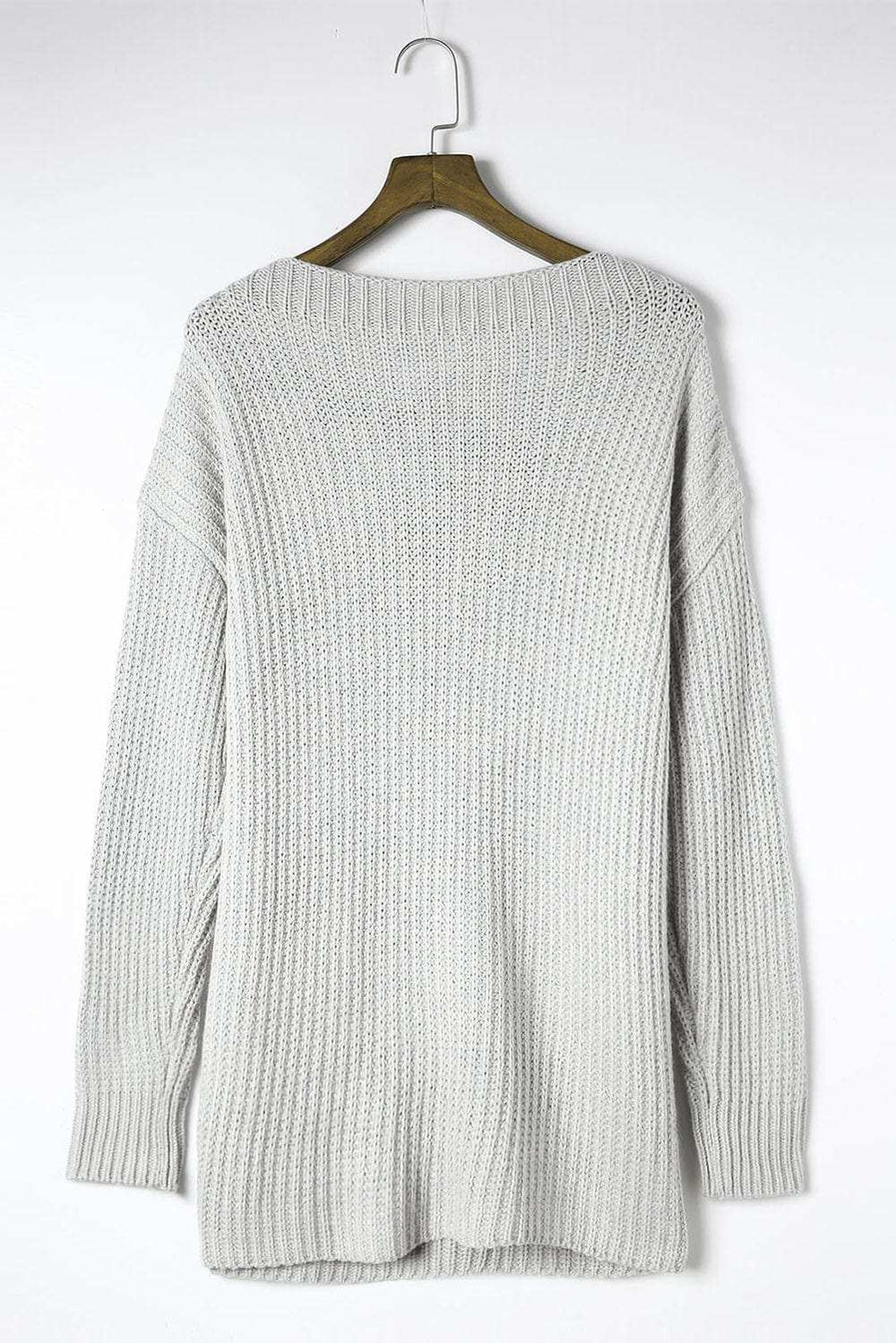 Side Slit Boat Neck Long Sleeve Sweater - Trendsi - Flyclothing LLC