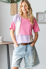 HOPELY Full Size Color Block Exposed Seam T-Shirt - Trendsi