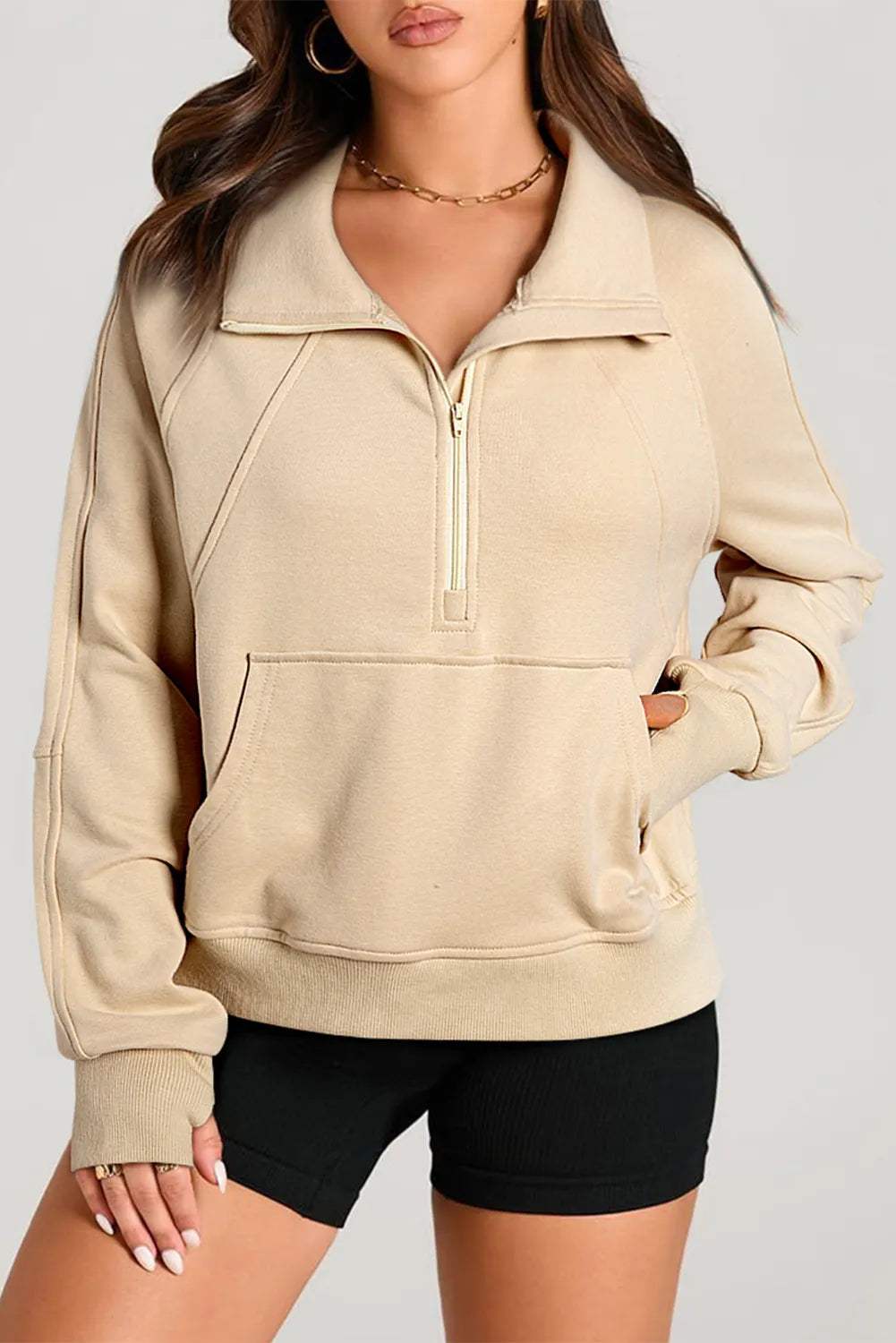 Half Zip Long Sleeve Sweatshirt - Trendsi - Flyclothing LLC