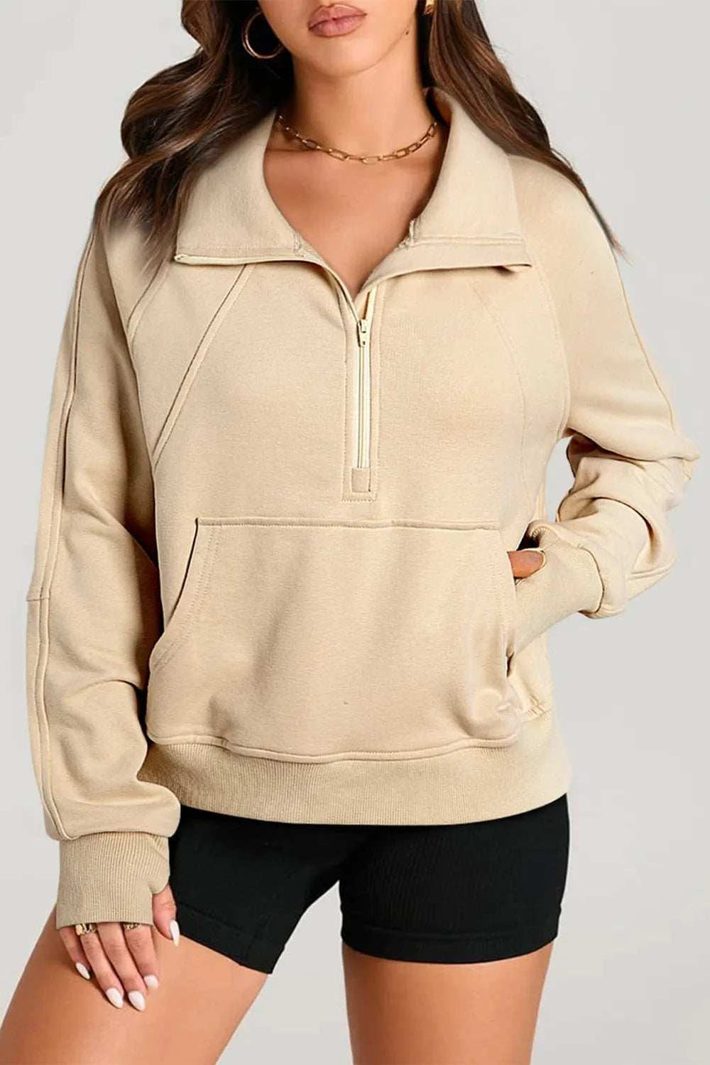 Half Zip Long Sleeve Sweatshirt - Trendsi - Flyclothing LLC