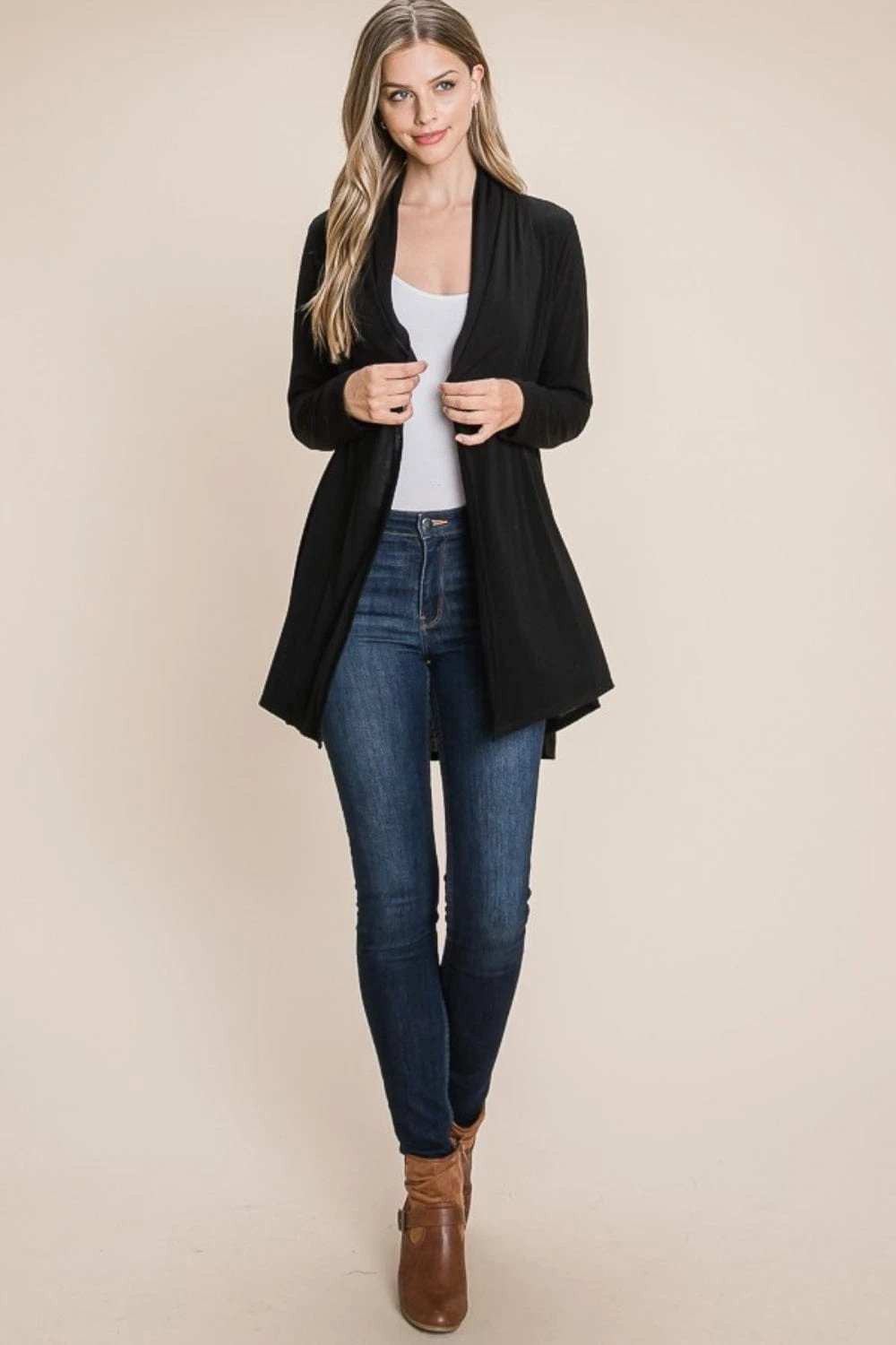 BOMBOM Open Front Long Sleeve Cardigan - Trendsi - Flyclothing LLC