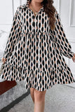 Plus Size Printed Johnny Collar Long Sleeve Dress - Trendsi