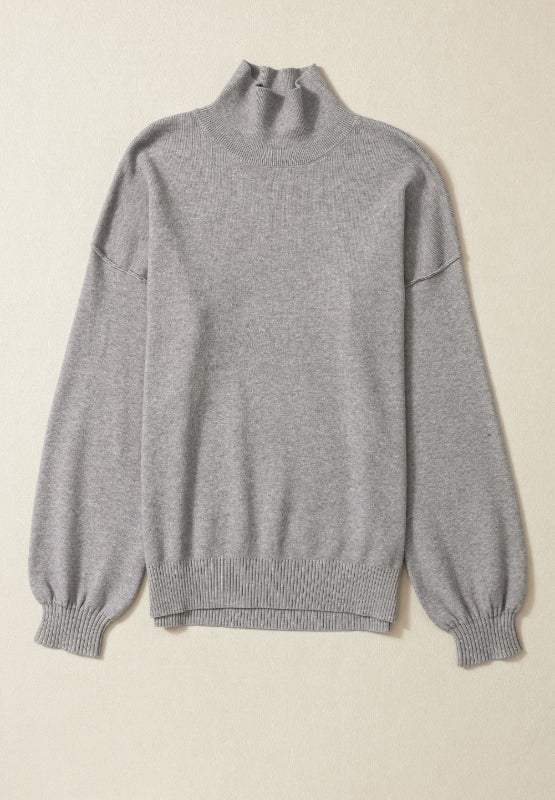 Mock Neck Dropped Shoulder Sweater - Trendsi - Flyclothing LLC