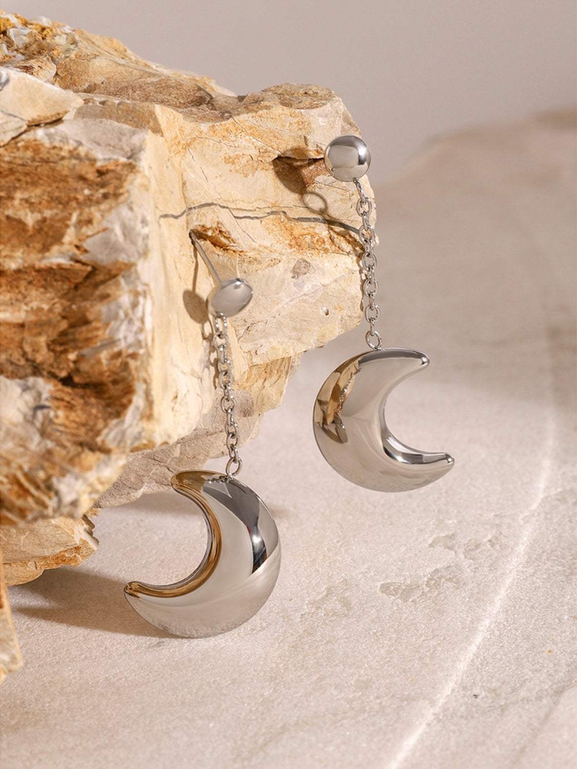 Stainless Steel Moon Dangle Earrings - Trendsi - Flyclothing LLC