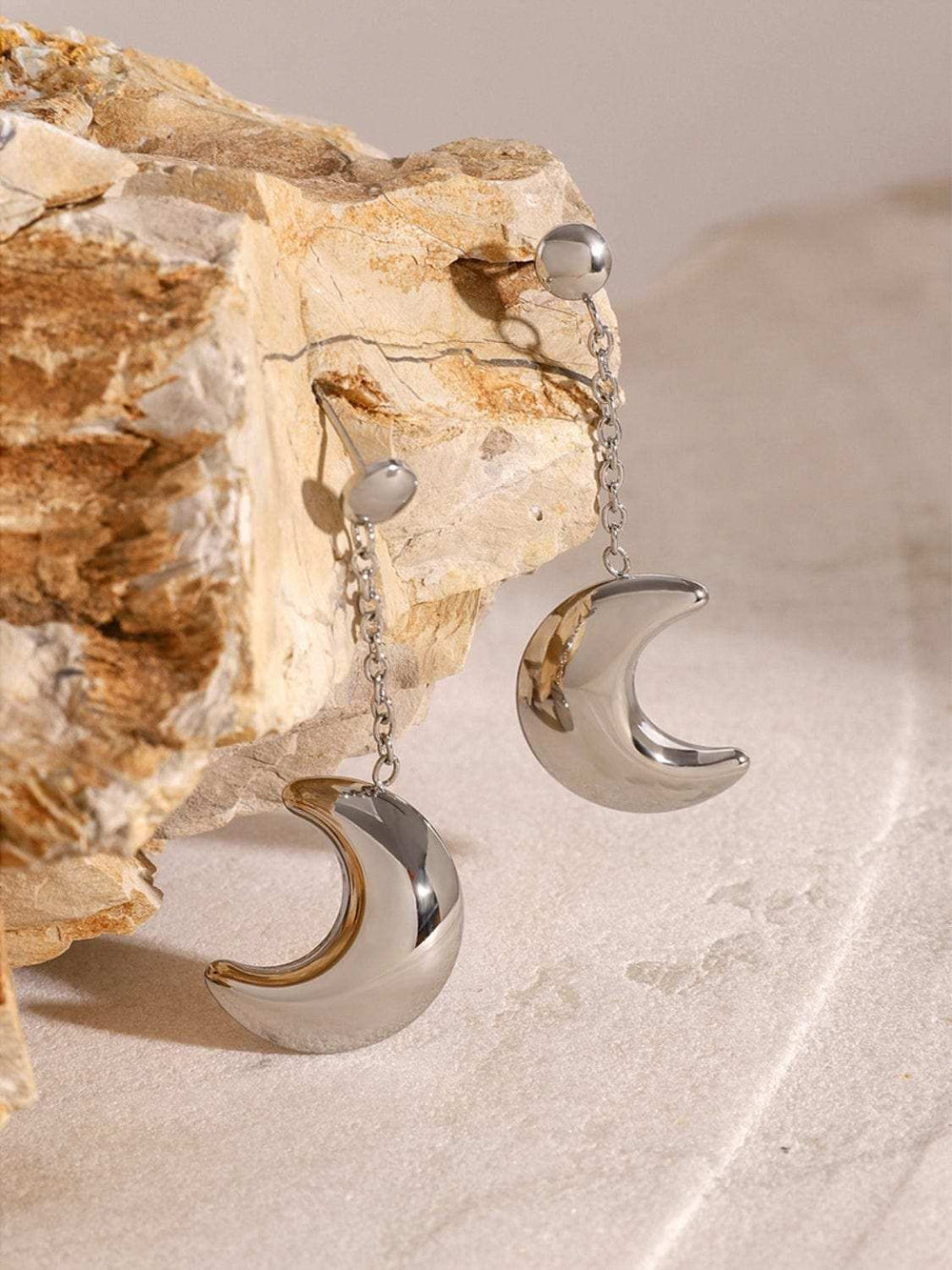 Stainless Steel Moon Dangle Earrings - Trendsi - Flyclothing LLC