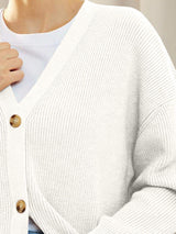 Button Down V-Neck Long Sleeve Cardigan - Trendsi - Flyclothing LLC