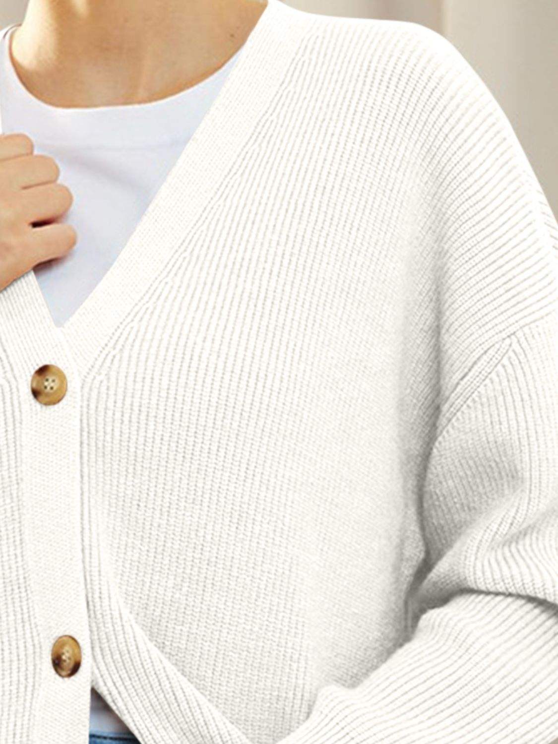 Button Down V-Neck Long Sleeve Cardigan - Trendsi - Flyclothing LLC