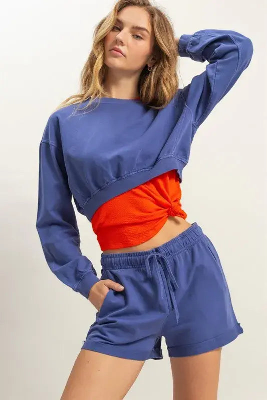HYFVE Crew Neck Long Sleeve Crop Sweatshirt - Trendsi - Flyclothing LLC