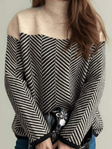 Contrast Turtleneck Long Sleeve Sweater - Trendsi - Flyclothing LLC