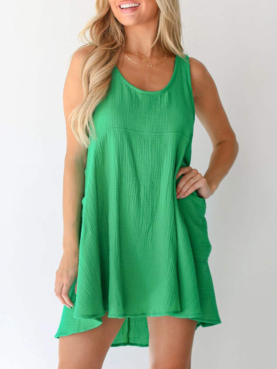 Devine Tied Scoop Neck Wide Strap Mini Dress - Trendsi - Flyclothing LLC
