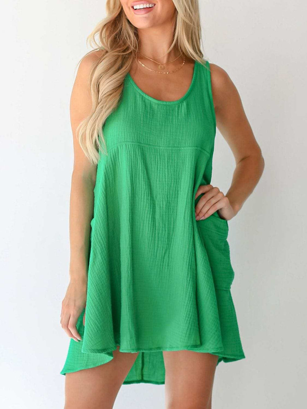 Devine Tied Scoop Neck Wide Strap Mini Dress - Trendsi - Flyclothing LLC