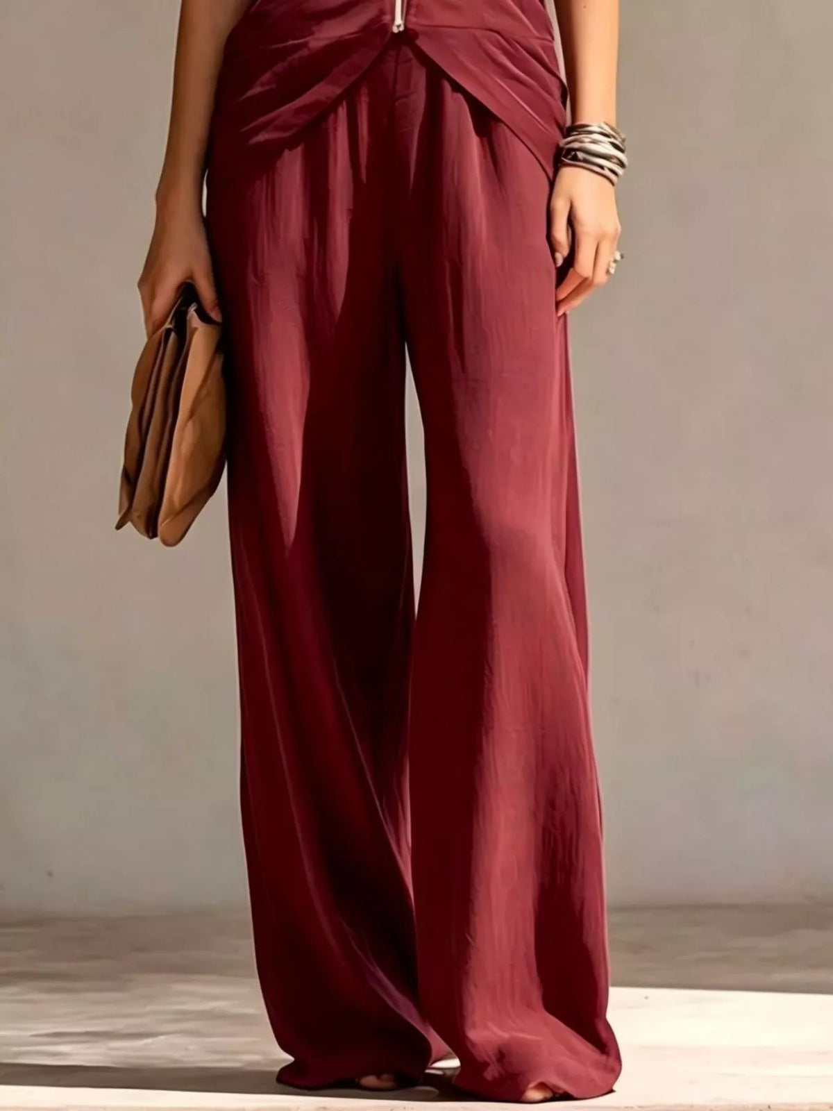 Full Size Zipper Front Tank and Wide-Leg Pants Set Plus Size - Trendsi - Flyclothing LLC