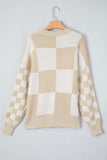 Checkered Round Neck Drop Shoulder Sweater - Trendsi - Flyclothing LLC