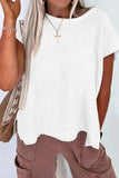 Side Slit Round Neck Knit Top - Trendsi - Flyclothing LLC