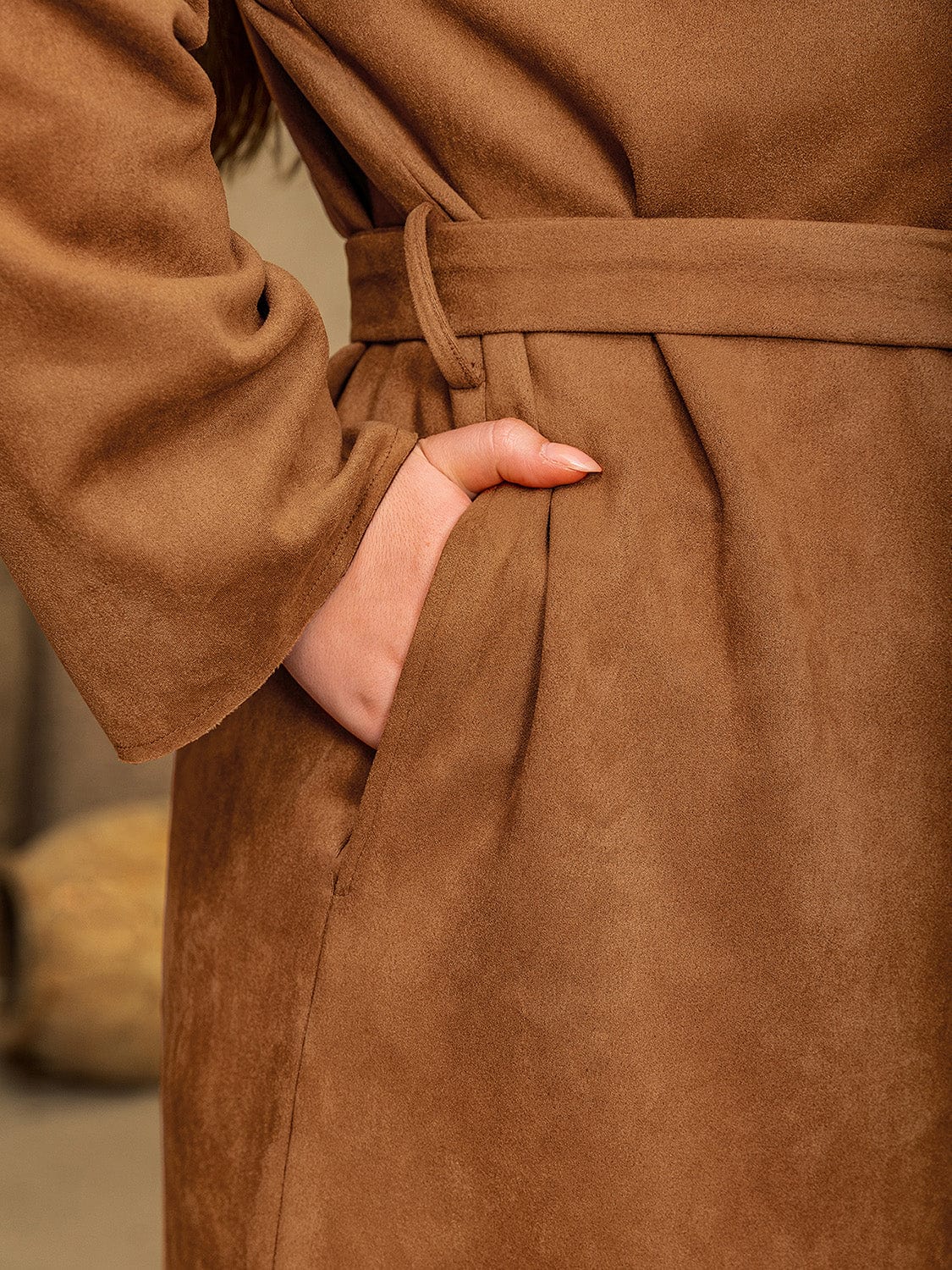 Plus Size Tied Long Sleeve Hooded Coat with Pockets - Trendsi