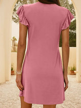 V-Neck Ruffled Cap Sleeve Mini Dress - Trendsi - Flyclothing LLC