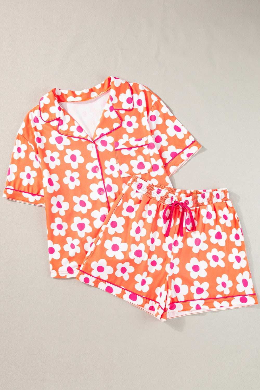 Pocketed Flower Half Sleeve Top and Shorts Lounge Set - Trendsi - Flyclothing LLC